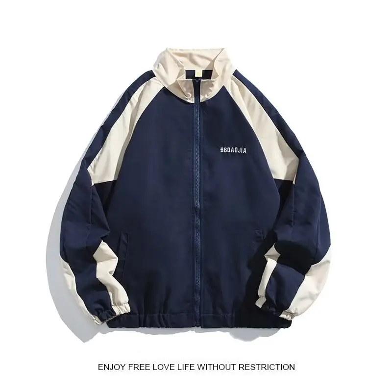 Japanese-Style Retro Color Contrast Patchwork Stand Collar Jacket Men's Spring and Autumn Fashion Brand Loose Preppy Style Couple Casual Jacket waterproof  jacket Menswear Coats leather  jacket Tops Lingerie