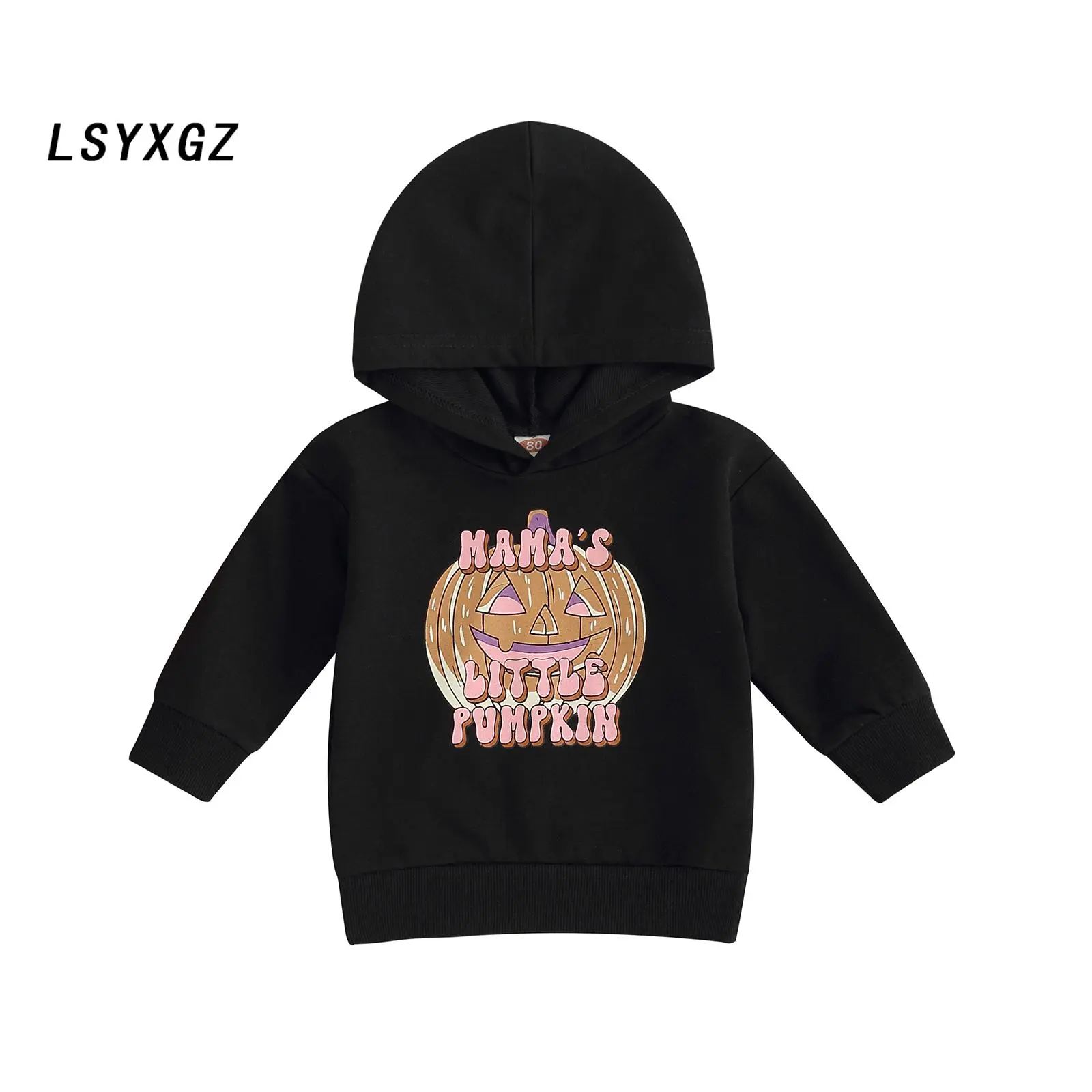 Boys Halloween Long Sleeve Letter Pumpkin Print Hooded Sweatshirts