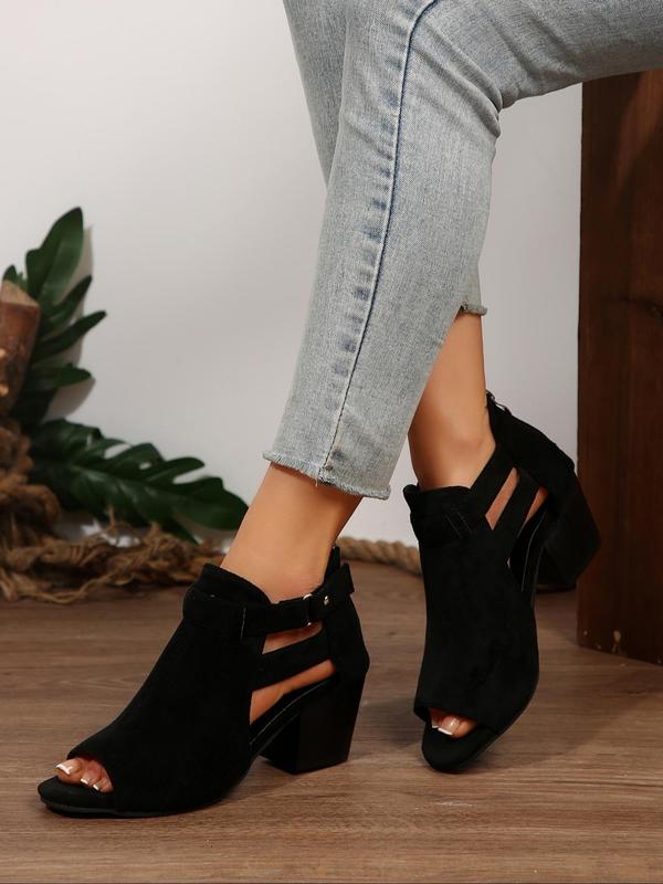 Women's Fashionable Plain Color Side Zipper Heeled Sandals, Casual Versatile Boots for Daily Wear, Trendy All-match Shoes for Daily Wear, Summer 5