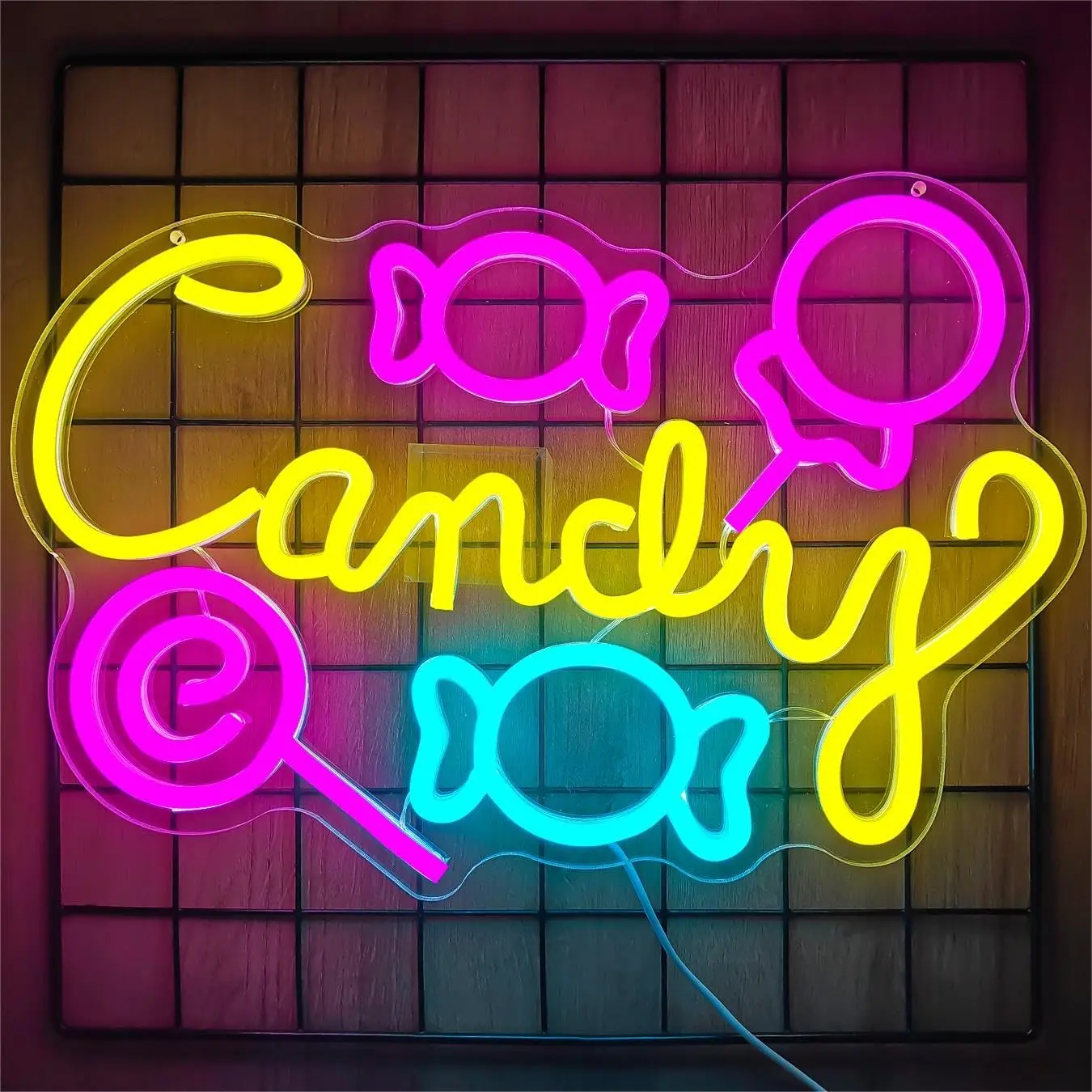 Candy Neon Sign, 1 Count USB Powered Dimmable Neon LED Sign, Wall Decor Neon Light Sign, Light Up Sign for Candy Shop Lollipop Store