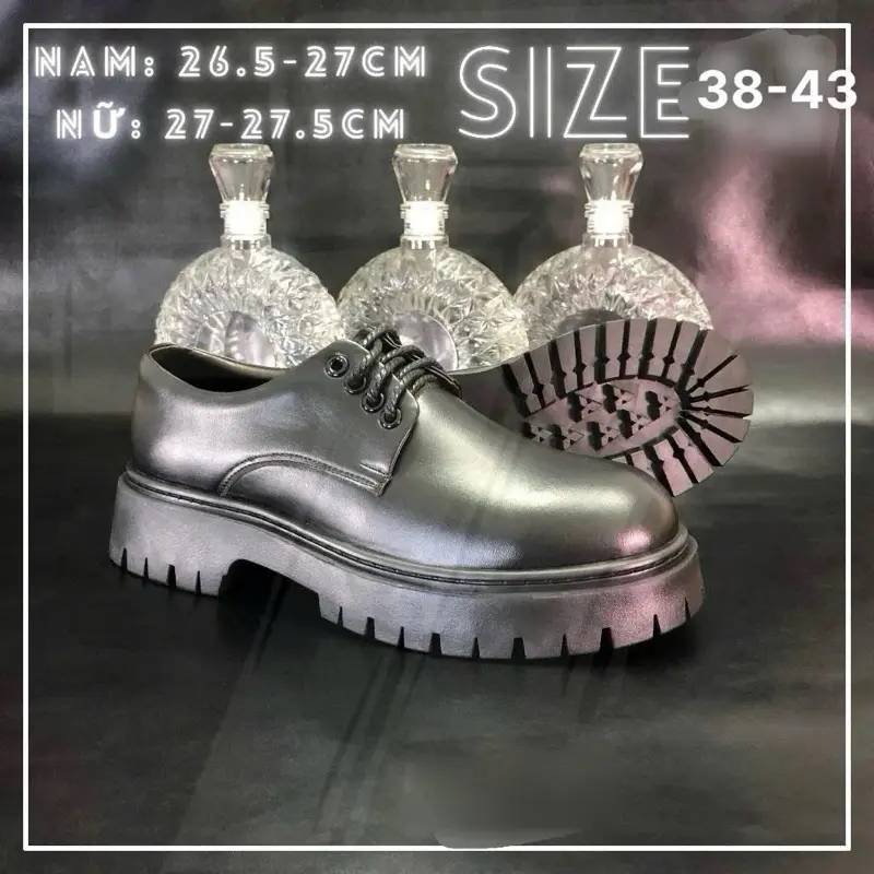 Giày đốc tờ nam đế cao 4-5cm - giày oxford nam buộc dây da lì cao cấp
