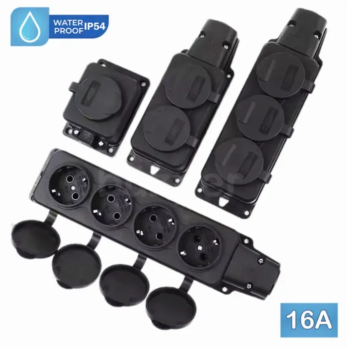 Stop Kontak Colokan Listrik Outdoor EU 16A Terminal Waterproof Anti Air 1 2 3 4 Lubang plug