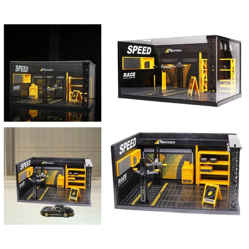 1/24 Diorama Car Garage Diorama Model DIY Repair Shop Model with LED Lights Car Workshop Scene Model for Sand Table Collection Ornaments
