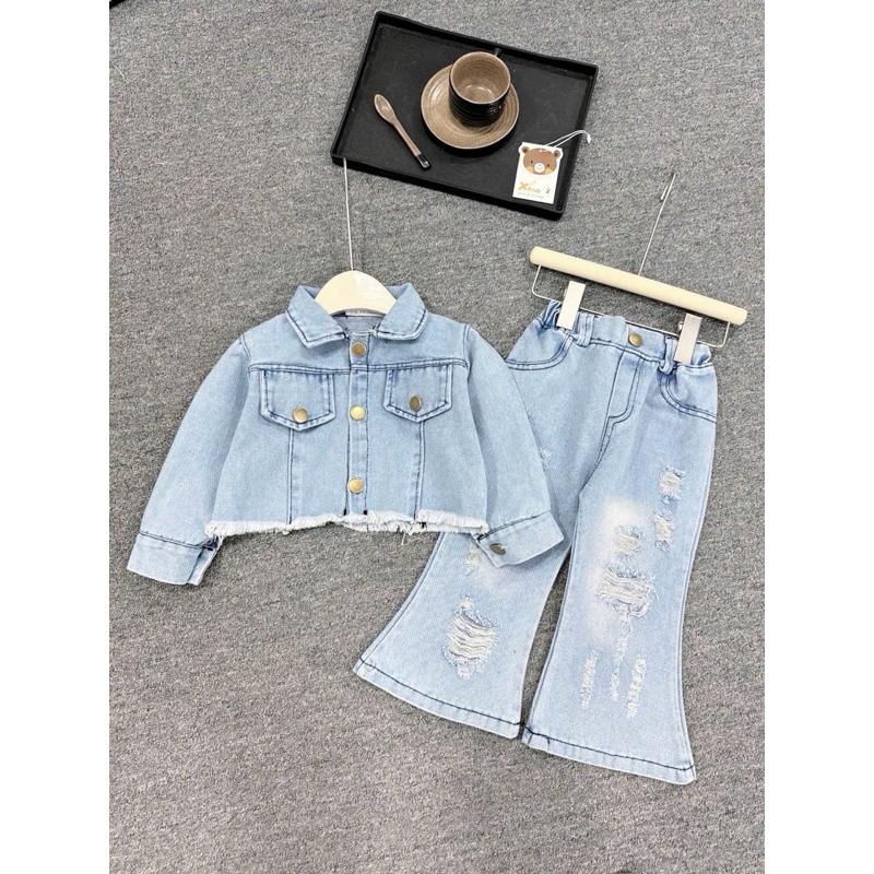 Set bộ quần áo bé gái CS699, Set bò jean quần loe cho bé - Size 1-10 cho bé 10-28kg (1-7 tuổi) dưới 120cm 7