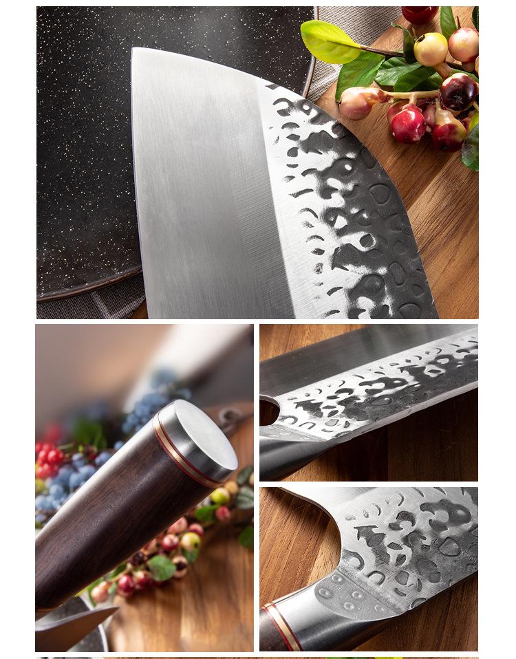 Product Introduction of Longquan Forging Kitchen Knife Cutting and Chopping Chicken Fish Steel Head Hammer Pattern Knife Used in Kitchen Household Slice Kitchen Knife Stainless Carbon Steel 12