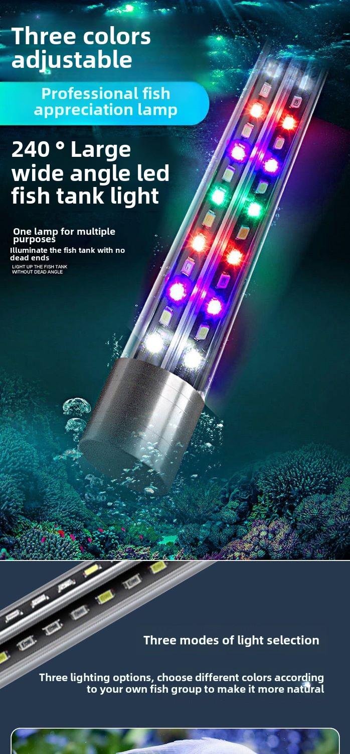 Product Introduction of Fish Tank Light LED Waterproof Lighting Aquarium Submersible Dragon Fish Light Super Bright Color Enhancing Small Tri-Color Fish Tank Light 1