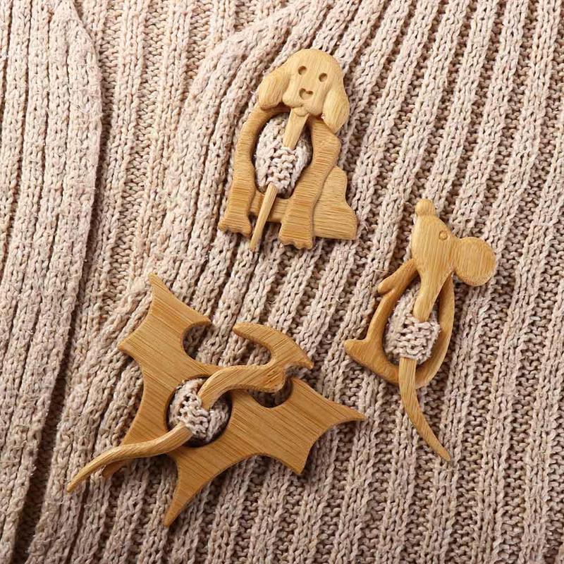 Product Introduction of Sweater Brooch Girl Gifts Trendy Bear Rabbit Animal Flower Heart Clothing Accessory Wooden Brooch Fashion Jewelry Women Brooch 9