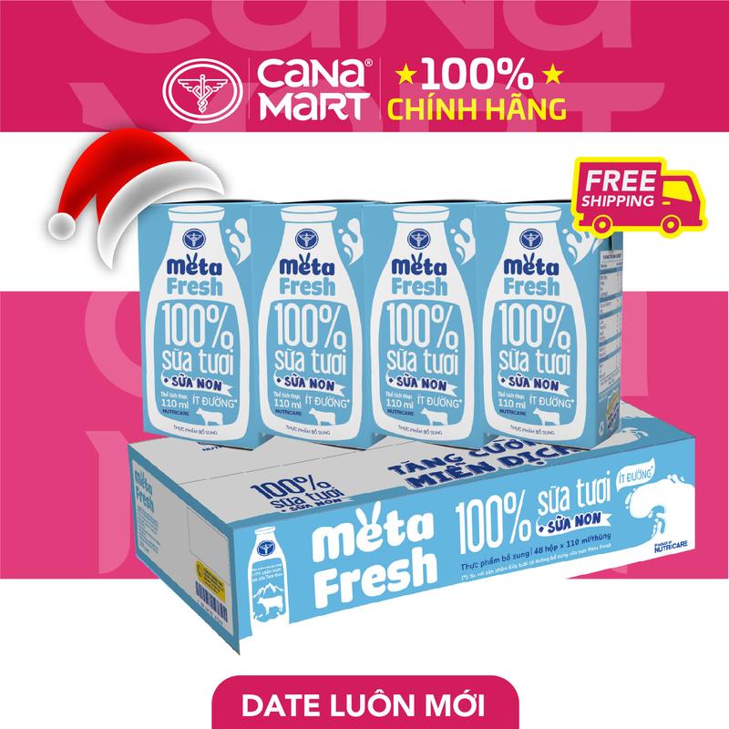 Thùng sữa tươi Nutricare Meta Fresh Ít Đường sữa non tăng cường miễn dịch (110ml) 100% sữa tươi bổ sung sữa non cho bé