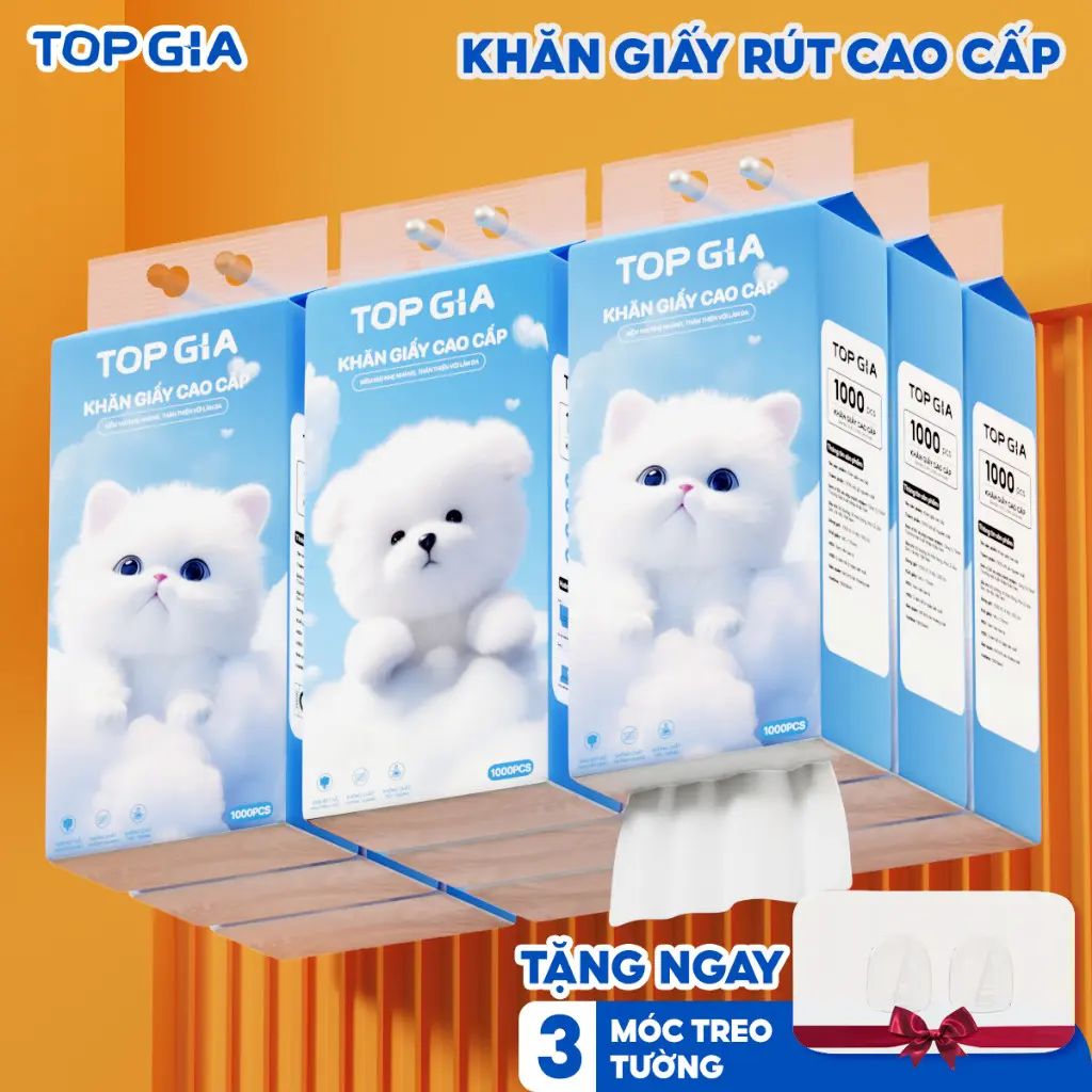 [Flashsale] Thùng 10 bịch Khăn Giấy Rút Treo Tường Cao Cấp Gia Gia TopGia, 4 lớp kèm 3 móc treo tường tiện lợi. Giấy Vệ Sinh