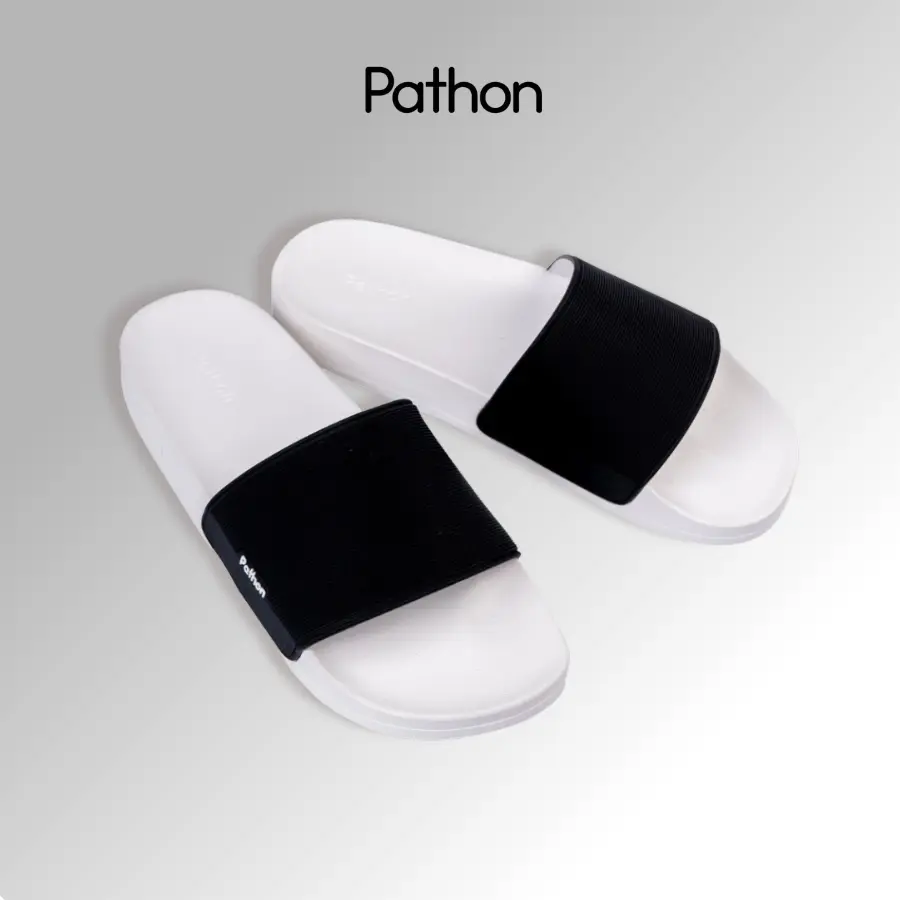 [Pathon] Dép quai ngang nam nữ- quai PVC và đế PU  trắng quai đen Mẫu SD31NHAM