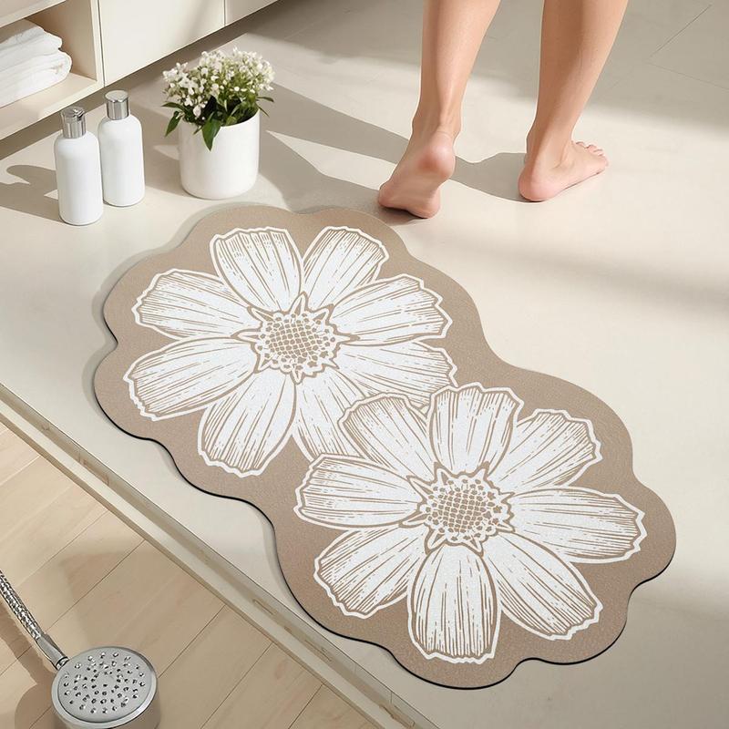 Flower Pattern Bath Mat, 1 Count Non-slip Bathroom Rug, Quick Absorbent Bathroom Rug, Decorative Carpet for Home Kitchen Bathroom Laundry Room 2