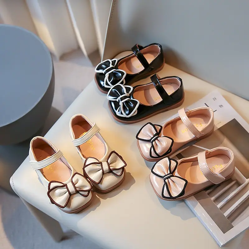 PreciousOne - Flatshoes / Sepatu flat anak perempuan motif pita dengan bordir dua warna kualitas premium 2