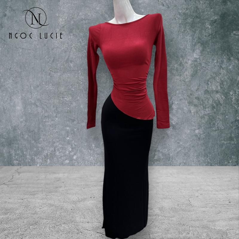 S282 - Set Đồ Nữ Áo Tay Dài Nhún Eo Vạt Xéo + Chân Váy Đuôi Cá MUTLET - Ngọc Lucie Women Top