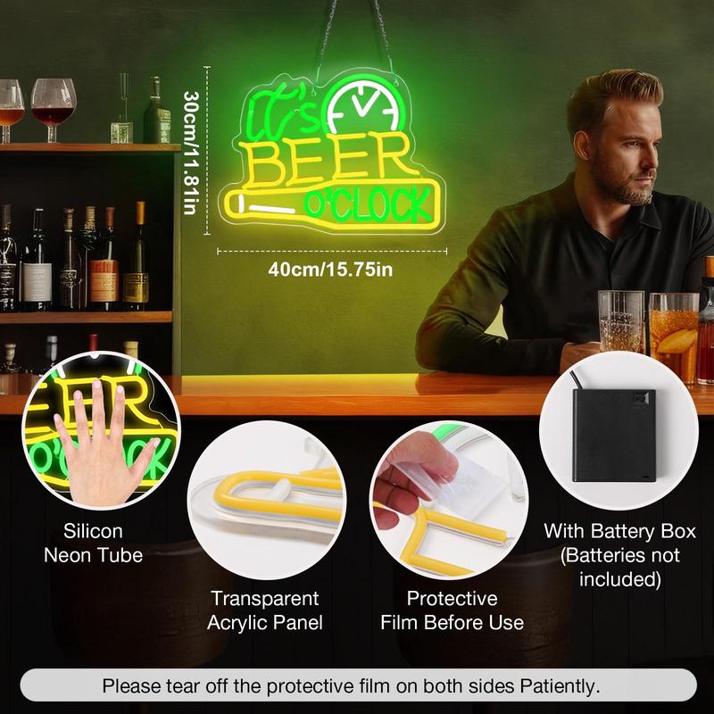 Product Introduction of It's Beer On The Wall Design Neon Sign, LED Neon Light with 2 Clear Hook, Decorative Neon Sign for Home Party (Battery Required, without Battery) 15