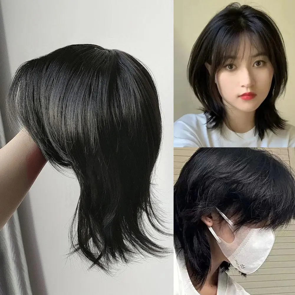 Tóc Giả Đuôi Sói Tóc Ngắn, Dành Cho Phụ Nữ Và Nam Giới, Đầu Trùm Đầu, Trông Tự Nhiên, T1F4