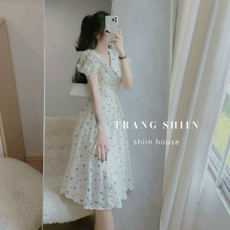 DOAN VAN DUY Bán chạy Đầm Mùa Hè chất xốp có lót có túi xinh xĩu tiểu thư vintage Nữ Women Dress Màu Trắng 2