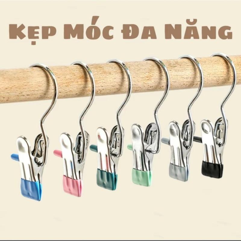 Combo 50 Cái Móc Kẹp Đơn Đa Năng Chất Liệu Thép Không Gỉ Có Đầu Bọc Silicon Chống Tuột,Móc Treo Quần Áo inox
