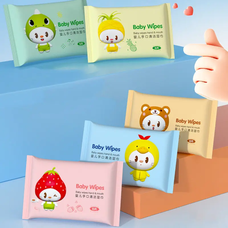 ( NOURISH SKIN )  8pcs/pack Non Alcohol Mini Wet Wipes Baby Kids Care Pure Water Cleaning Tissue Mop Tisu Basah Bayi