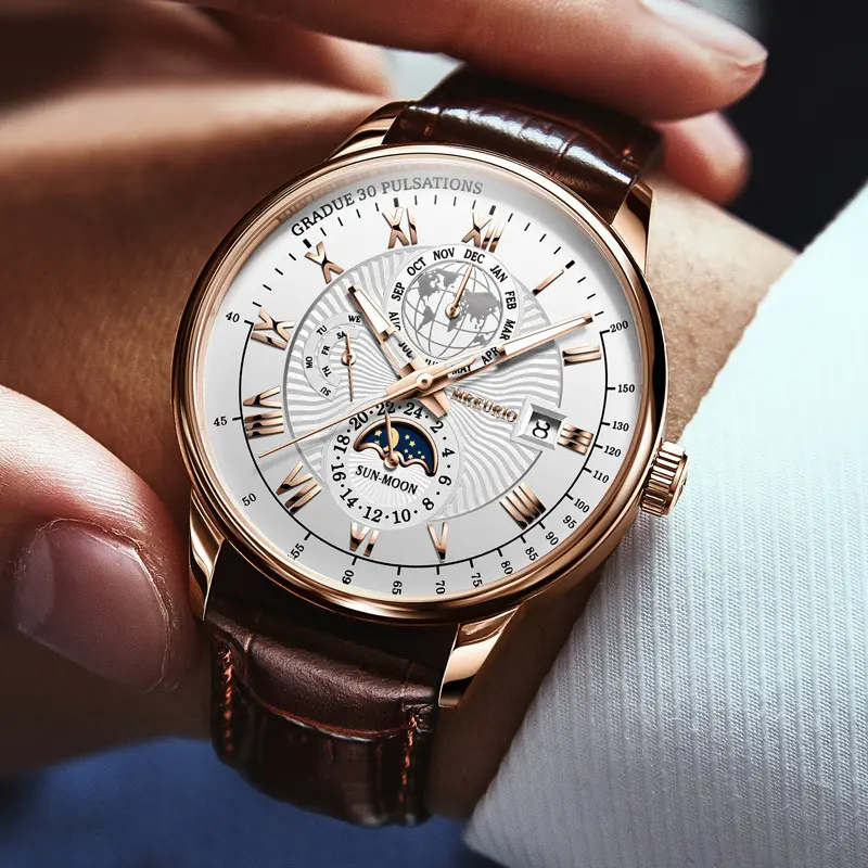 Three-Eye Calendar Starry Sky Moon Fashion Men's Watch Men's Watch Belt Sports Watch Couple Watch