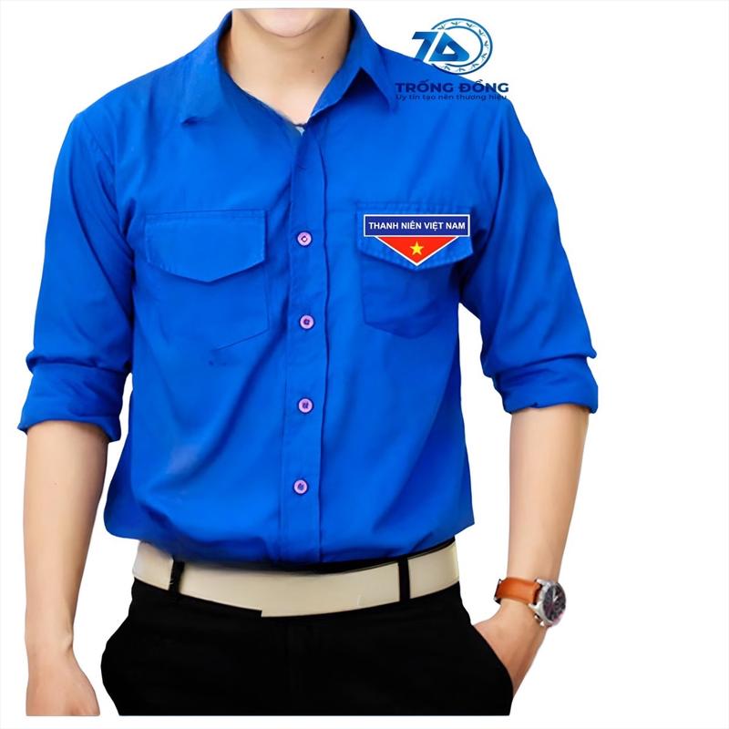 Trống Đồng Áo Đoàn Viên Thanh Niên Nam Màu Xanh Đậm Thiết Kế Trang Trọng May Kỹ Đẹp Chất Liệu Tốt Đường May Chắc Chắn Dành Cho Hoạt Động Đoàn Thể