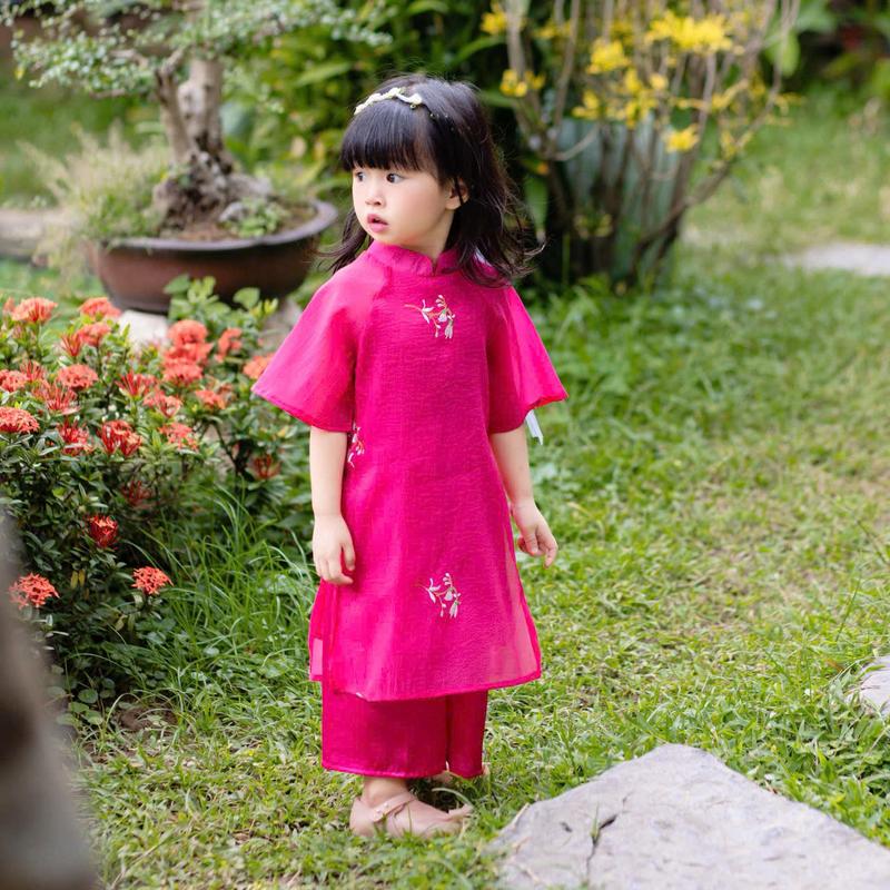 Áo dài tơ thêu 4 màu sắc nét + bờm ngọc (11-30kg) 8