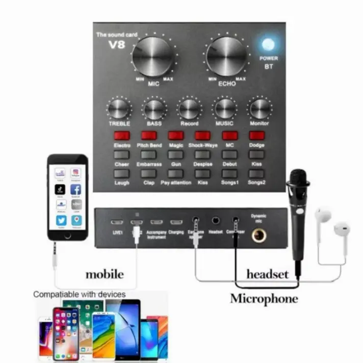 Sound card V8 Bluetooth Mixer SoundCard V8 Audio Interface USB External Soundcard Live Broadcast Microphone Headset V8 0