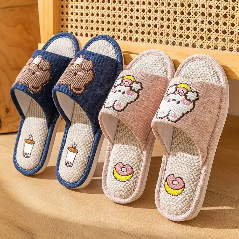 Dép đi trong nhà gấu Bear cặp nam nữ vải nỉ thoáng mát chống trượt - D32