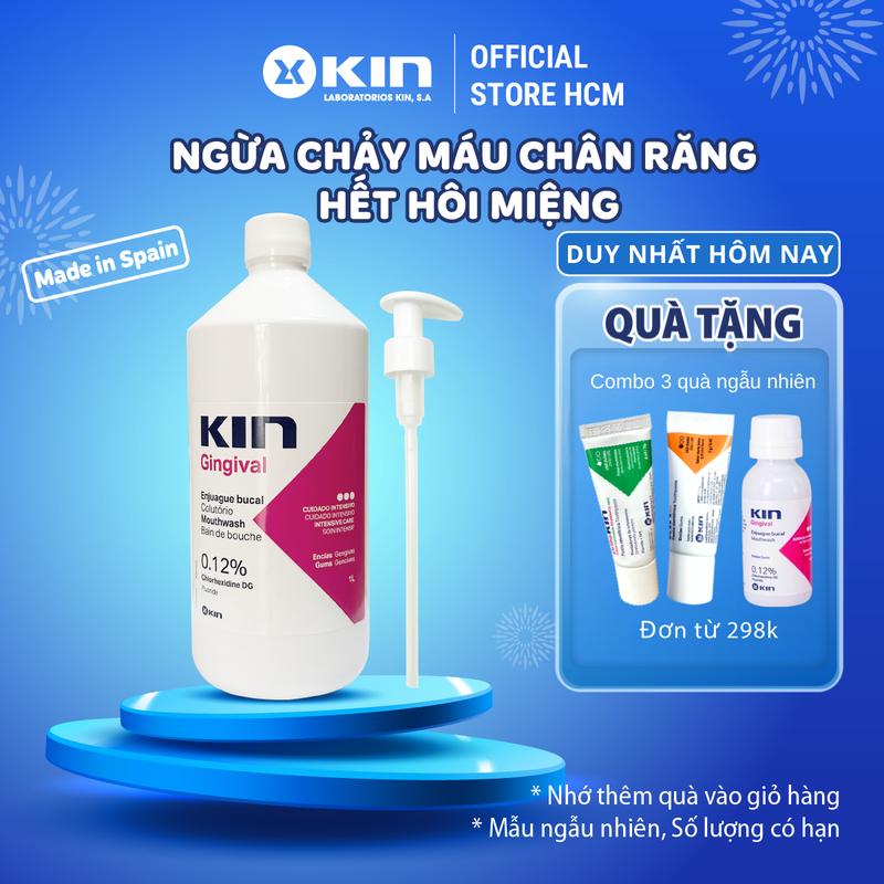 Kin Nước Súc Miệng Kin Gingival 1000ML Không Cồn Kháng Khuẩn Hỗ Trợ Viêm Nướu Hôi Miệng Chảy Máu Chân Răng