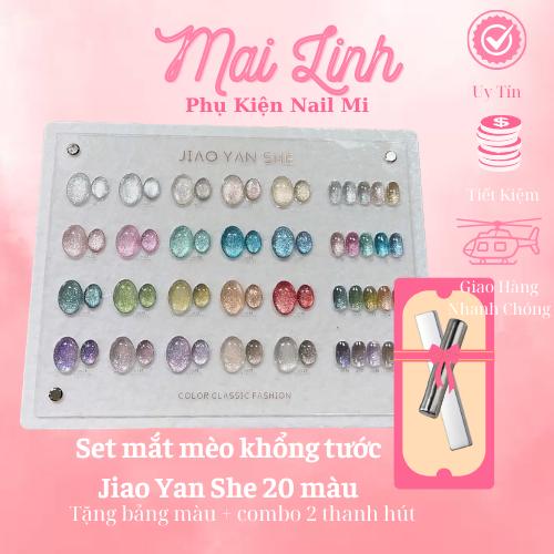 Set mắt mèo khổng tước JIAO YAN SHE - Set sơn mắt mèo 20 màu mix khổng tước cầu vồng siêu sáng ( tặng kèm bảng màu + combo 2 thanh hút )