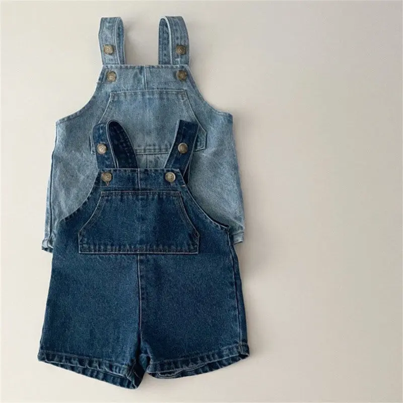 Quần Yếm Denim Cho Em Bé Phong Cách Hàn Quốc, Hợp Xu hướng Cho Mùa Xuân Và Mùa Thu, Thích Hợp Cho Trẻ Sơ Sinh Và Trẻ Mới Biết Đi, Áo Jumpsuit Quần, Quần Đùi Denim Trẻ Em