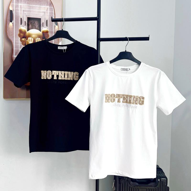 [HKT.4] Áo Phông Nam Cổ tròn thêu chữ Nothing, vải cotton mịn co dãn thoáng mát Menswear Top Áo Thun