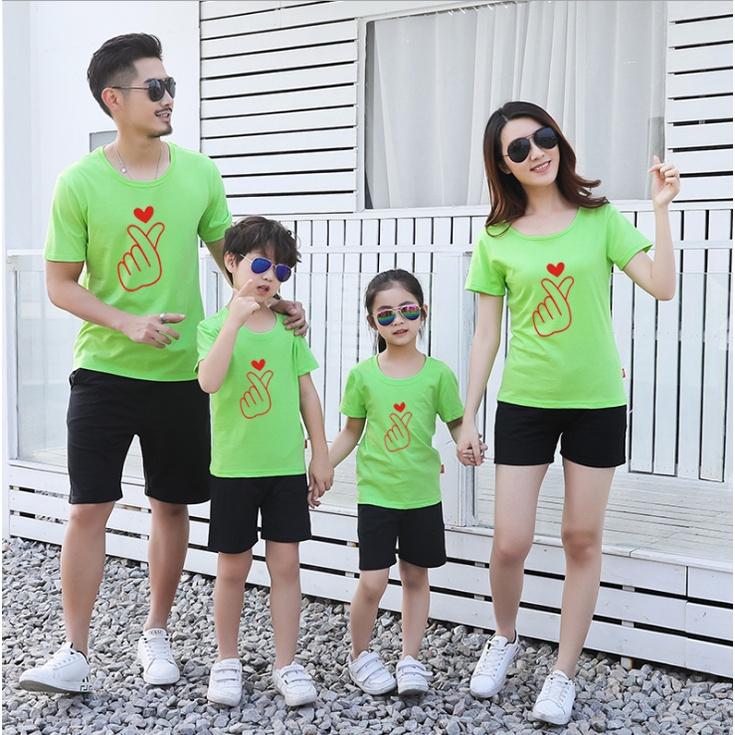 Heart 9 Colors Cotton Family Matching Outfits Tshirt Women Blouse T Shirt Couple Set Wear Men Tee 2