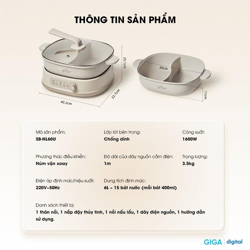 Product Introduction of Nồi Lẩu 2 Ngăn Bear SB-NL60U - Dung tích 6L 10