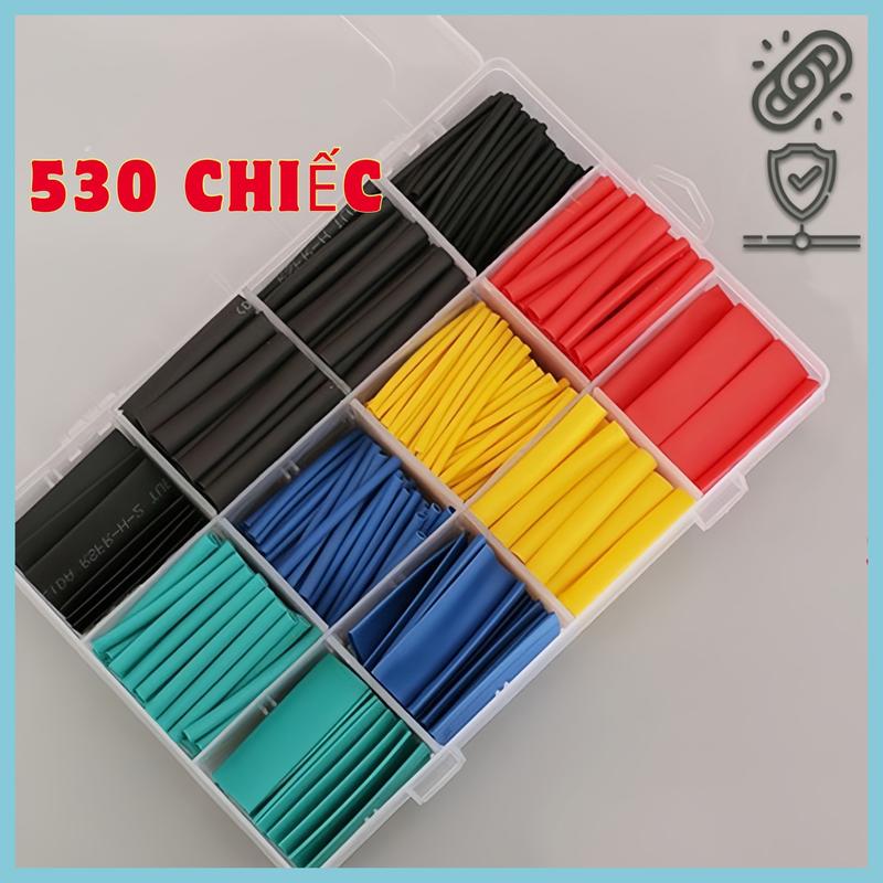 Hộp 530 ống co nhiệt nối dây điện đủ màu 12 kích cỡ chịu nhiệt 125°C