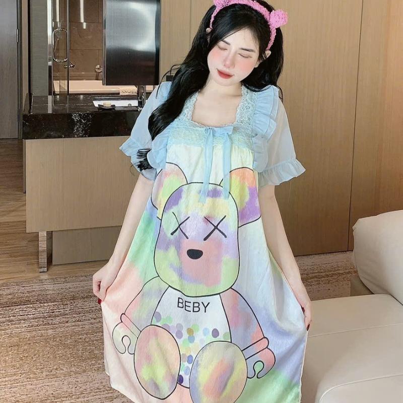 Product Introduction of Đầm Ngủ váy mặc nhà Nữ tiểu thư xinh đẹp chất lụa xước phom từ 40-62kg Dress Women Váy Ngủ 3