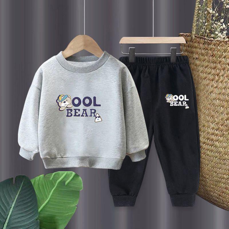 Bộ  thu dông trẻ em chất da cá dày dặn hình gấu cho bé trai bé gái 6-18kg 4