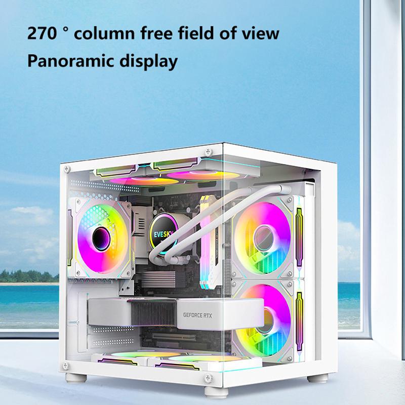 Product Introduction of 270 Degree Glass PC Case Transparent Desktop Computer Tower For M-ATX/ITX Motherboard SSD 7 Air Cooling Fans 320mm Graphic Card 18