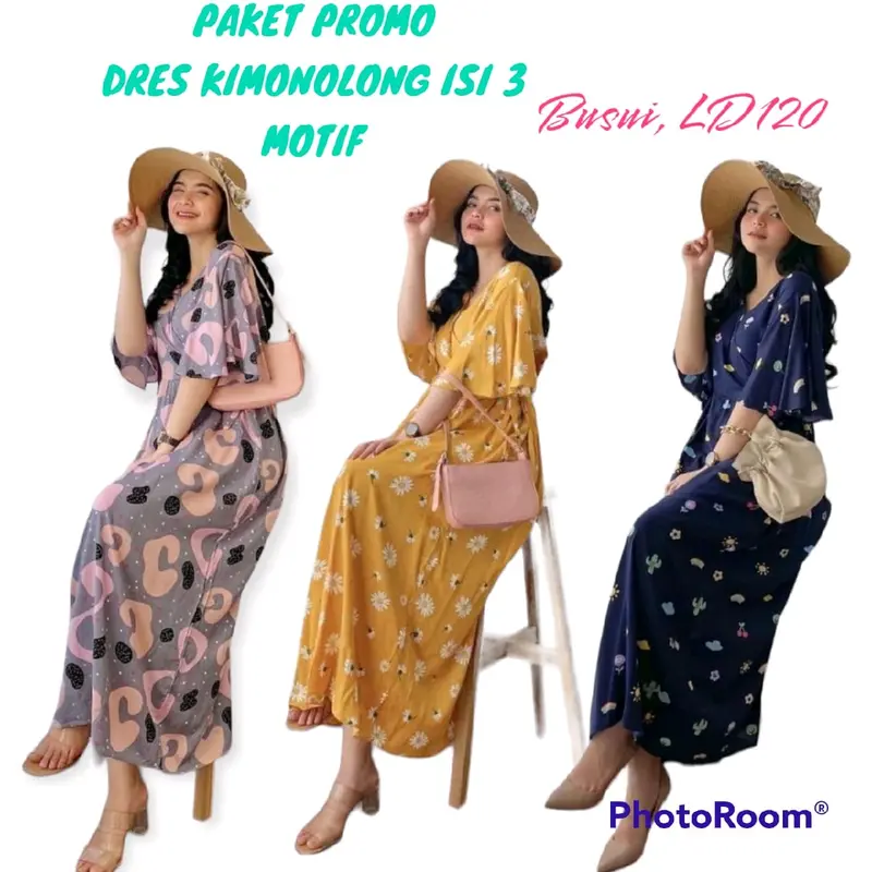 Paket 3pcs Daster Kimono Long Busui Motif Belah Samping Panjang Bumil Katun Rayon 6
