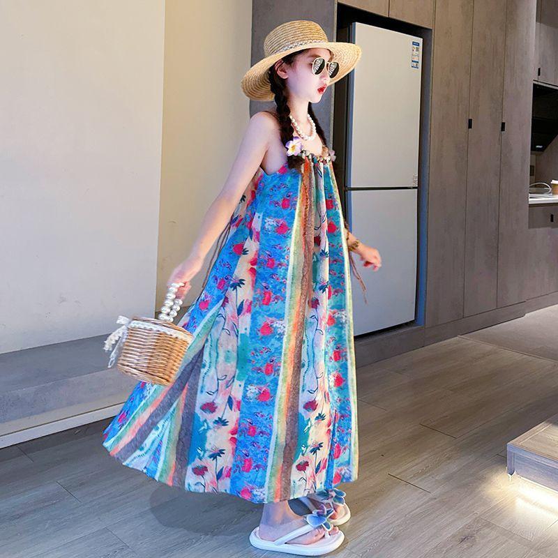 Váy Bé Gái, Bộ Sưu Tập Mùa Hè Mới 2024, Phong Cách Phương Tây, Phong Cách Hepburn, Dành Cho Trẻ Em Trung Bình Và Lớn, Váy Hai Dây, Thích Hợp Cho Kỳ Nghỉ Trên Bãi Biển Của Bé Gái, 2024 6