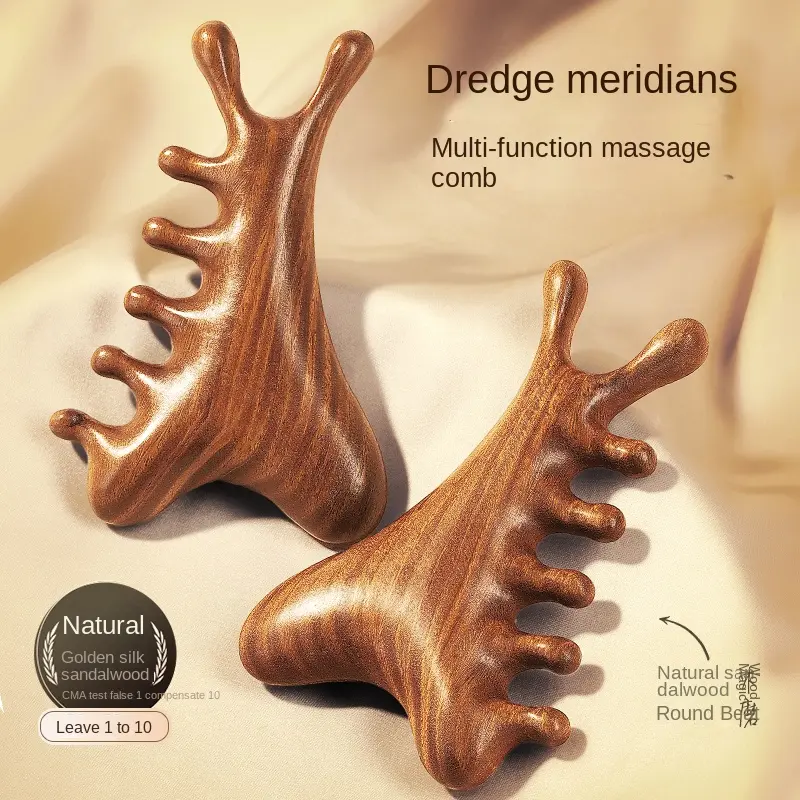 4-in-1 Scalp Massage Comb, Sandalwood Gua Sha Tool for Hair Growth & Relaxation