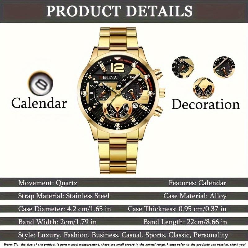Natural Jewelry Fashion Casual Elegant Business Wristwatch + Versatile Cross Steel Band Necklace Bracelet Set Simple Fashion 4