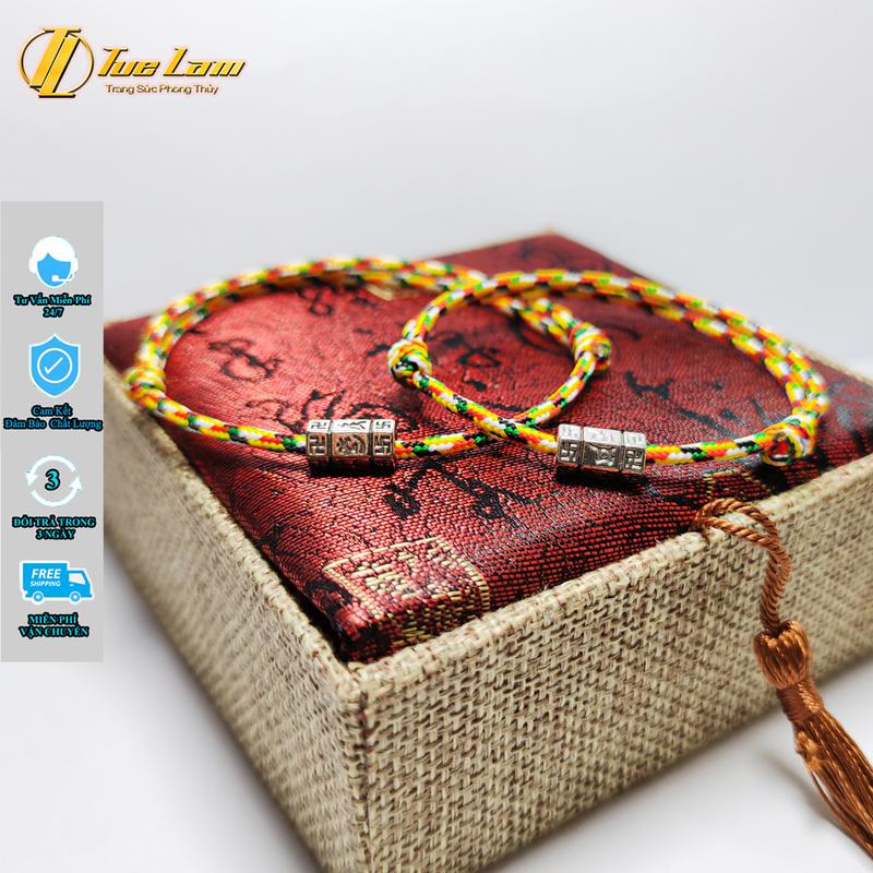  Vòng tay chỉ ngũ sắc tây tạng may mắn mix charm ống trụ khắc chú bình an - DIY TUỆ LÂM 
