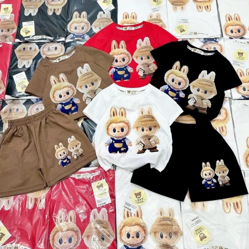 Bộ đồ trẻ em labubu bé gái, chất liệu cotton xu mềm mịn, in họa tiết cute 3D