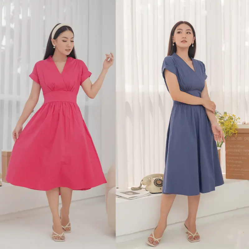 Velia Dress - Midi Dress Wanita / Casual / Katun Panjang 0