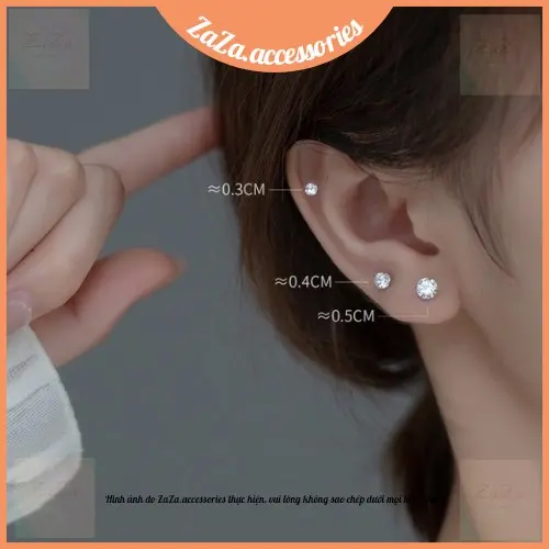 Khuyên tai nữ nam nụ đá tròn - Bông tai nam nữ nhiều size ZaZa.accessories 1