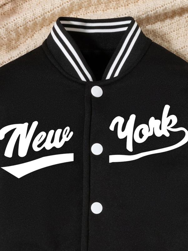 Toddler Girl's Colorblock Letter Print Button Front Varsity Jacket, Street Casual Long Sleeve Collared Outerwear for Fall & Winter, Kids Clothes for Daily Wear 2
