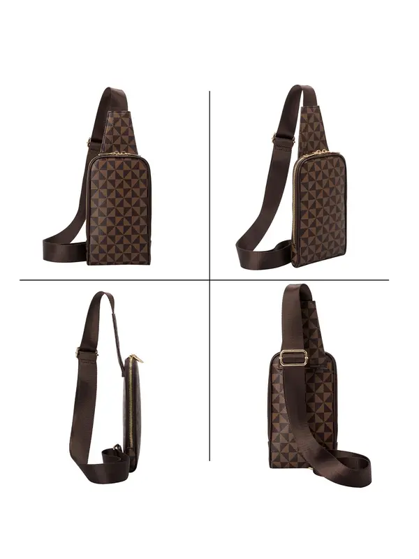 Women's Fashionable Geometric Pattern Fanny Pack, Casual Versatile Zipper Chest Bag for Daily Used, Trendy All-match Sling Bag 2