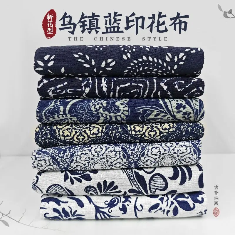 Wuzhen - vải in Xanh Biển , vải cotton nguyên chất Batik Xanh Biển và trắng, Phong cách dân tộc cổ điển, vải lanh cotton, khăn trải bàn thủ công, DIY, giải phóng mặt bằng