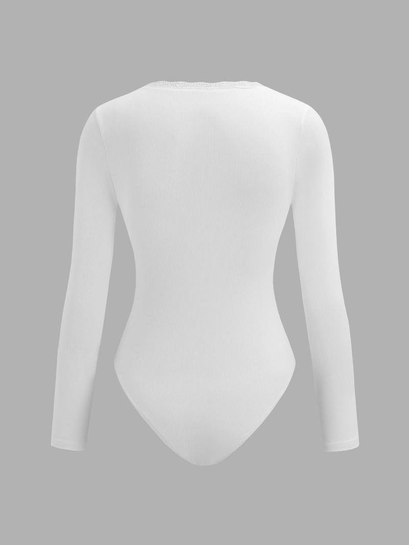 Product Introduction of YOZY Women's Contrast Lace V Neck Bodysuit, Casual Comfy Ribbed Long Sleeve Bodysuit for Daily Wear, Ladies Clothes for All Seasons 15