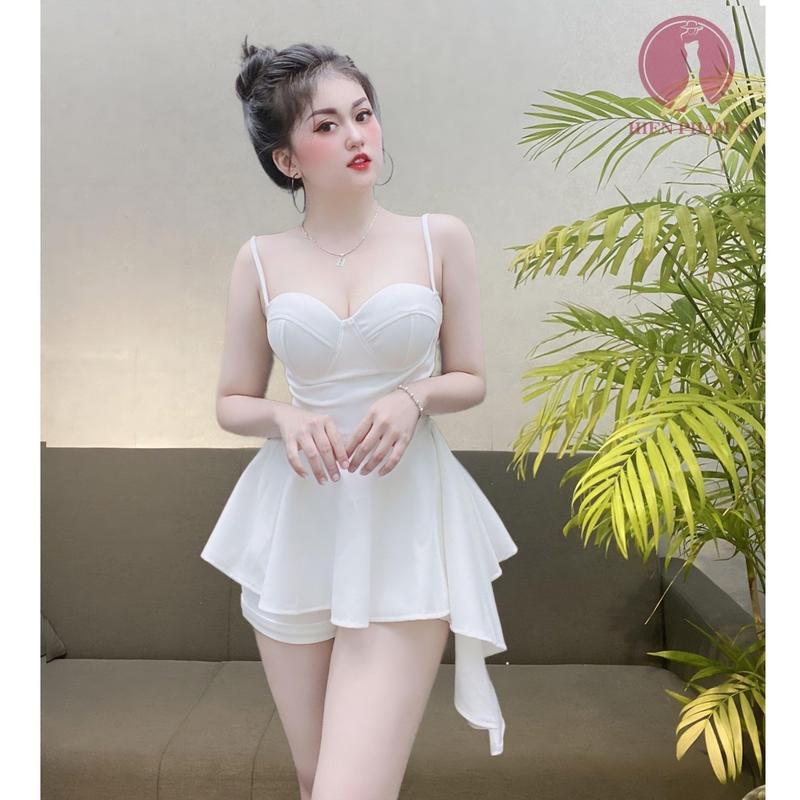Set đầm peplum áo 2 dây cúp ngực tà rũ siêu Cưng SN9760 Nữ Cotton Women Top Trắng